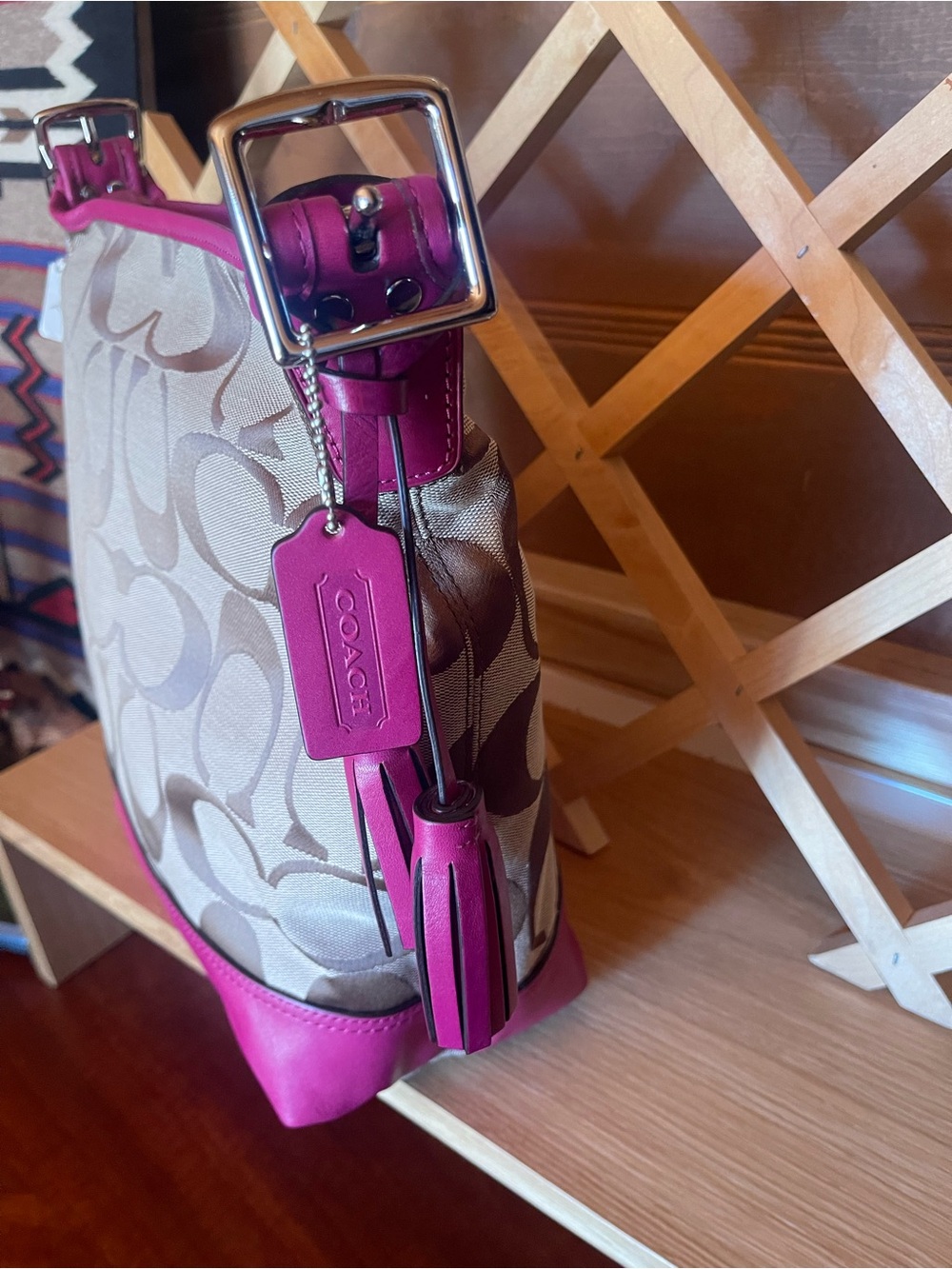 NWT Authentic Coach New York Shoulder Bag/ Slouchy Hobo /Bucket Bag / Magenta - Picture 10 of 16
